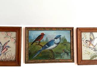 Center one SOLD Needle work bird art, Oil painting