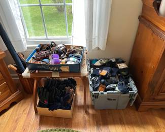 brand new socks, gloves, belts