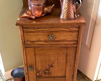 small oak cabinet with 2 drawers, Copper collection