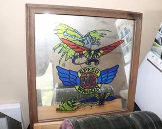 VINTAGE REO SPEEDWAGON Carnival Prize Framed Mirror 