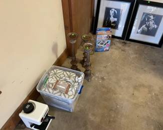 Small Cappuccino Maker and Milk Frother, 2 designs of new Grommet Drapes, 3 candle sticks, Under bed Shoe Storage, Prints of Marilyn Monroe and Humphrey Bogart
