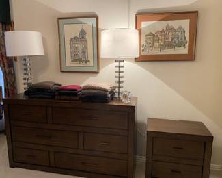 Bedroom Set by Aspenhome, Modern Loft, Queen Panel Bed, Chest, Dresser, 2 Night Stands, S Table
