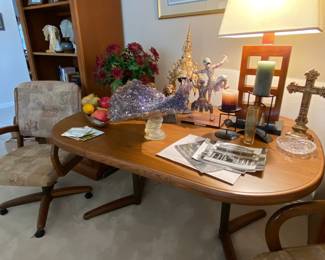 Vintage Oak Oval Dining Table, 4 Chairs with Casters