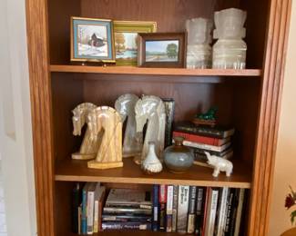 Vintage Onyx Horse Head Bookends, Vintage Onyx Mayan Bookends, Original Oil Paintings 