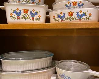Corning Ware Covered Casserole Dishes, French White, Spice of Life, Blue Cornflower and Country Festival Blue Bird