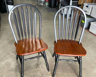 Pair of cherry and black Windsor style bow back chairs (appear unused)