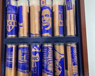 First and Last Designs of the Lincoln Penny with case (needs repaired at hinges)