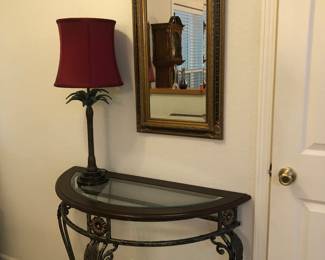 Entry way/sofa table - wrought iron with glass top
