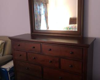 PRESALE: BRAND NEW ASPEN HOME QUEEN SLEIGH BED(with Storage Drawers), DRESSER W MIRROR, NIGHTSTAND. You can still buy this set at CAROL HOUSE.  Why pay $3,000 plus $268 sales tax? Our price $2,200 for the Set. Mattress sold separately $400.