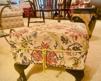 Custom upholstered antique footstool 
