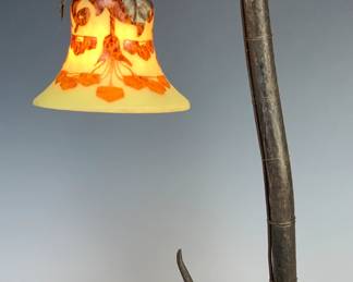 Cast Iron Snake Lamp w Leverre Francais Shade