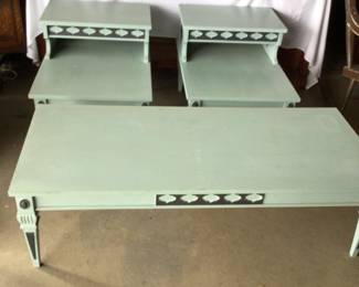 Vintage MCM coffee table & pair of 2 tier end tables $100