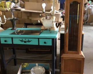 Project desk $50; Grandfather clock $75.