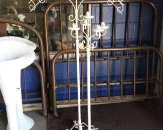 Vintage wrought iron free standing 5 candle holder $70.(front) Vintage wrought iron free standing candelabra (holds 9 candles) $140.