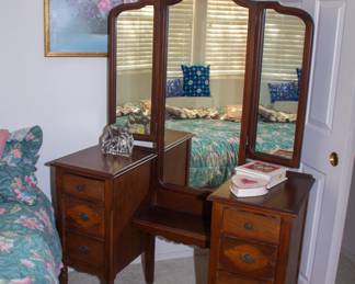 Wooden vanity with mirrors
