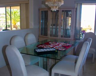 Glass dining table and chairs(x6)