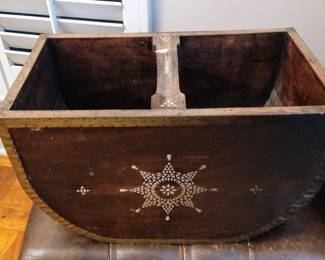 Balinese Wooden Bucket w/ Brass Trim and Shell Inlay