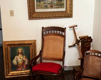 One of many cane slipper rockers. Even a child's rocker right there.