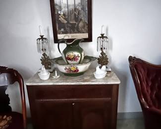 Marble top washstand.. one of many. All very fine and in mint condition! These pieces are the real thing.