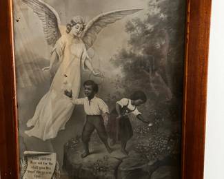 Precious angel guarding over children with prayer.