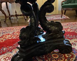 I can't say enough about this piece. The Koi style fish carved table base is solid hardwood. It is a rare find and in mint condition. Very very fine.