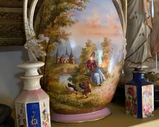 One of two large French Limoge hand painted vases. Super fine.