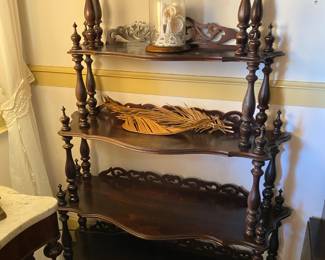 Big whatnot shelf! Mahogany. Fretwork is so fine.