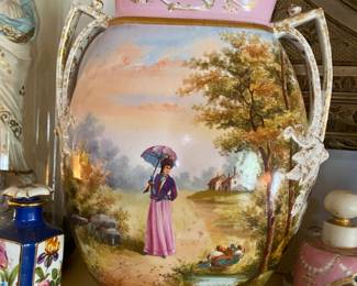 One of two large porcelain vases from Limoge France. Painted on both sides.