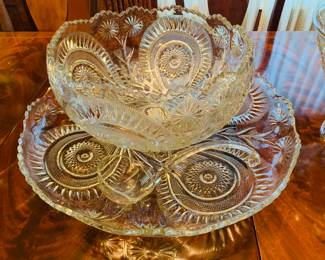 very large heavy crystal bowl and underplate