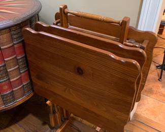 set of wooden TV trays