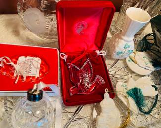 Christmas ornaments including Waterford, Gorham, and Belleek