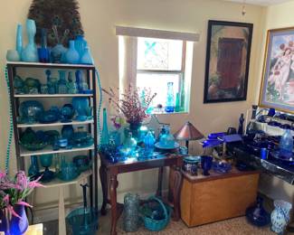 Entire room full of cobalt & other blue glass
