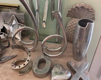 Nice selection of Nambe and vintage aluminum decor.