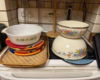 We have some Pyrex, Corelle and various vintage kitchen items.