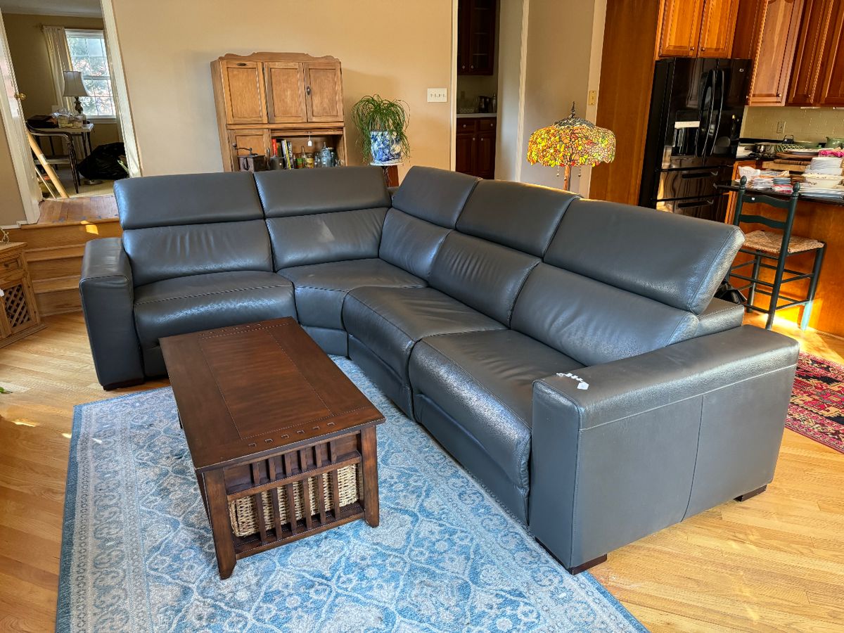 KUKA Trade Co. Leather Sectional LAF Power Recliner Chair (40"D x 43"W x 32"Back Height) Seating Wedge (51"W x 51"D x 70" Center Depth x 31"Back Height) Armless Power Recliner (34"W x 40"D x 32"Back Height) RAF Power Recliner (40"D x 43"W x 32"Back Height)