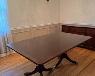 Universal Furniture Pedestal Dining Table (68"L x 44"W x 30"H w 2 leaves 15"L each)