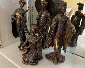 Japanese Geisha Manehide Bronze Like Statues