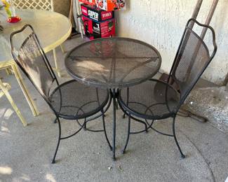 Patio bistro table and chairs.
