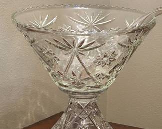 Large cut glass punch bowl with base.