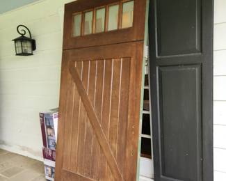 1 custom-made, solid mahogany exterior doors. 8' x 4', never installed. Feature Thermal Pane glass at tops. Hardware included. VERY HEAVY, bring help to move. Custom-made by carpenter in South Carolina. This 1 door, with hardware is available for pre-sale. It is $500.00 each, Cash Only.