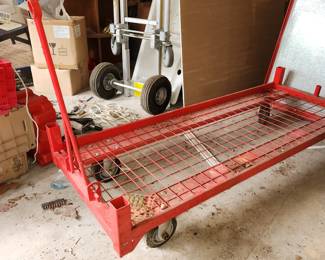 Heavy duty 4 adjustable shelf unit on wheels, with pull/tow handle