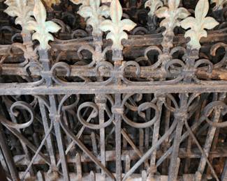 Ornate, antique iron fencing with 8 posts and 2 gates. 88.25 linear feet. Available for pre-sale: $4,900.00