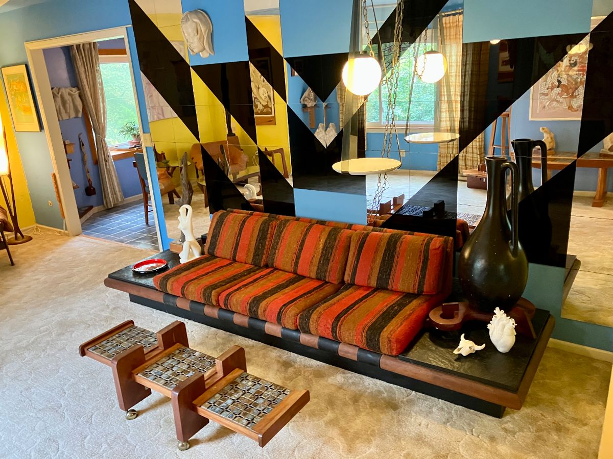 Adrian Pearsall for Craft Associates sofa with built in slate top tables
$2000