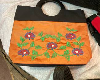 Orange and Floral Embroidered Purse