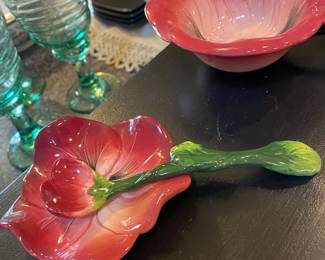 McCallTea Cup, Spoon and Spoon Rest - Red Pansy Design