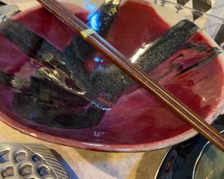 Maroon/Black/White Abstract Pottery Bowl