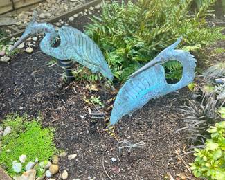 Turquoise Metal Heron Outdoor Decor