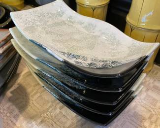 Set of 5 Black/White Rectangular Sushi Plates