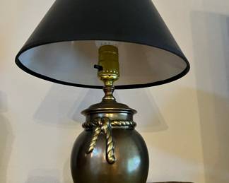 Brass Lamp with Tied Rope Design and Black Shade