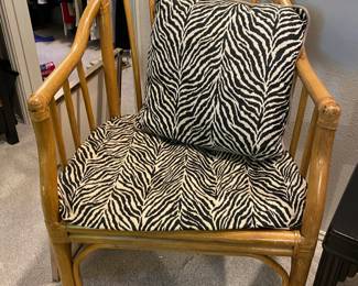 Zebra Cushioned Bamboo Arm Chair